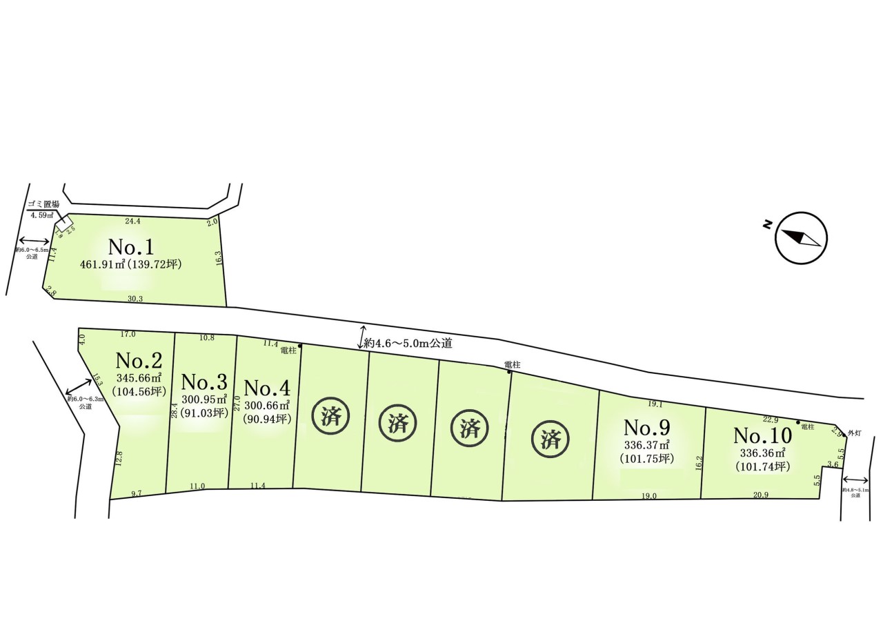 土地図面-全10区画：商業施設が徒歩圏内に多数ある好立地です！