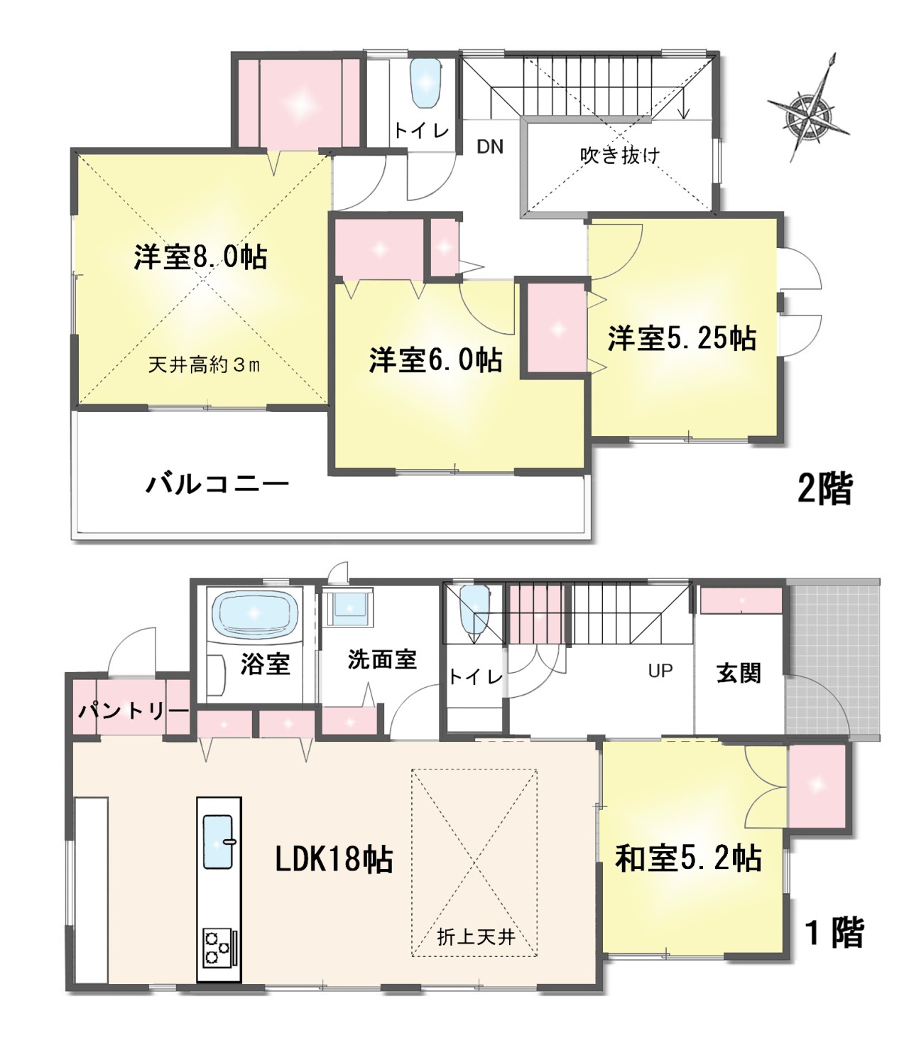 間取-全居室南側から陽ざしを取り込める、採光良好な間取り。