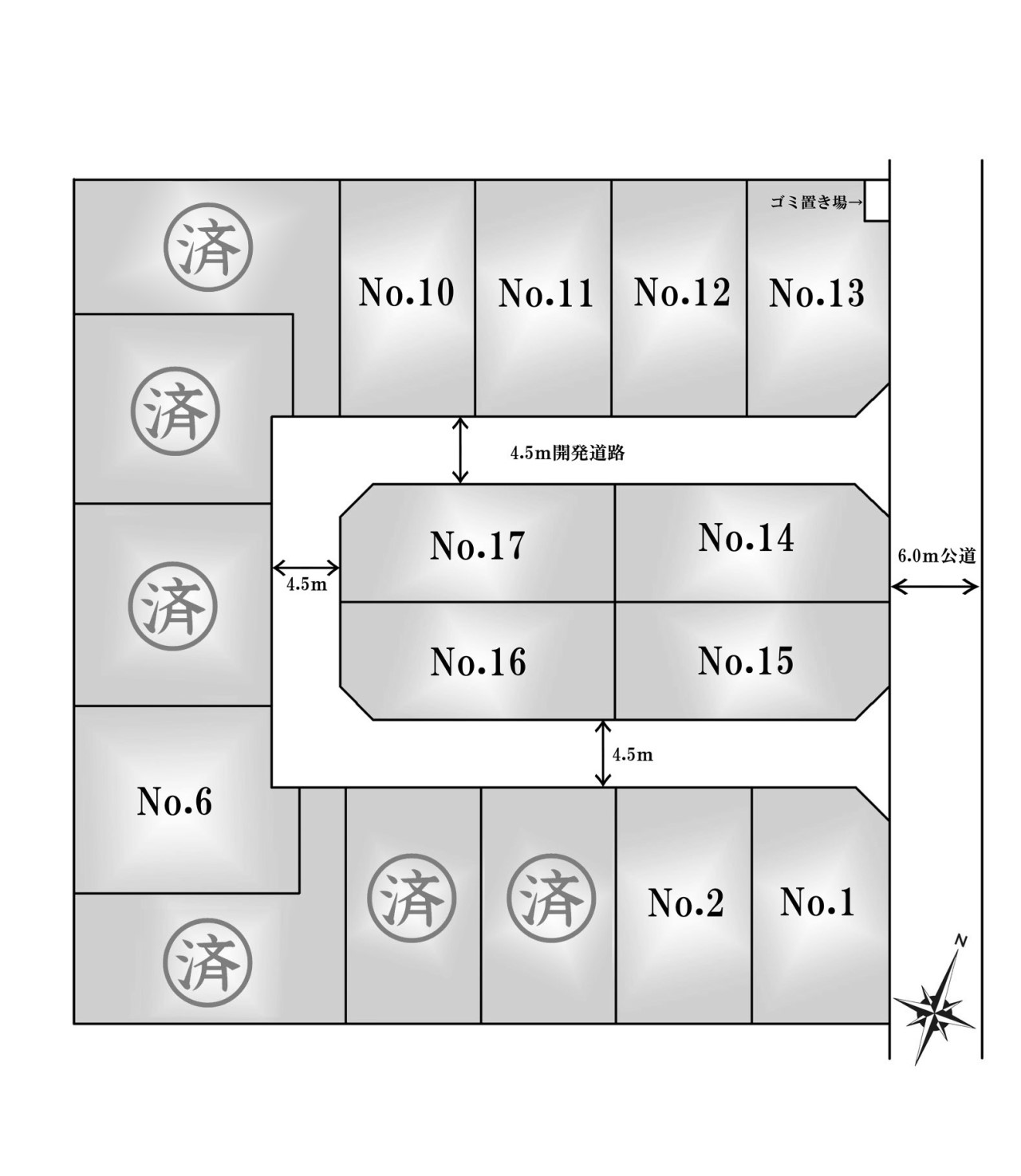 土地図面-全17区画：全棟４０坪以上ございます！