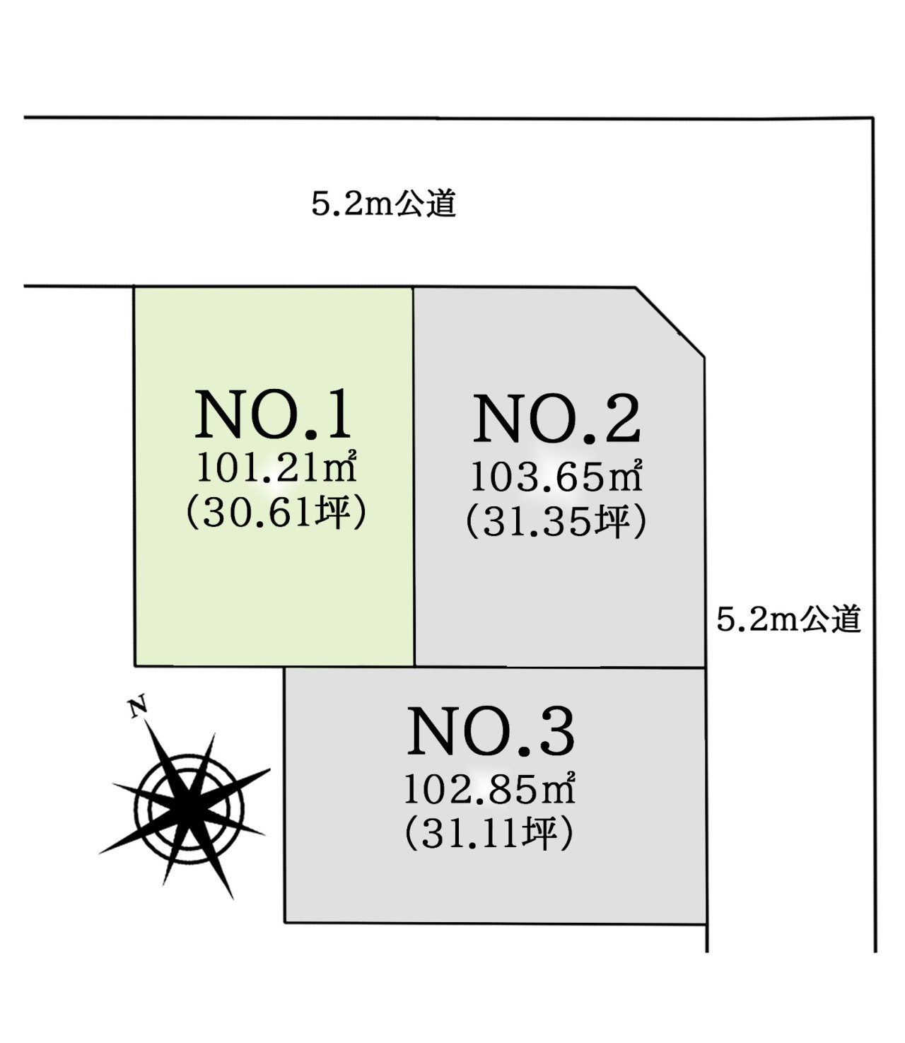 区画図-1区画:間取りプランの考えやすく、敷地を無駄なく活用できる整った区画です。