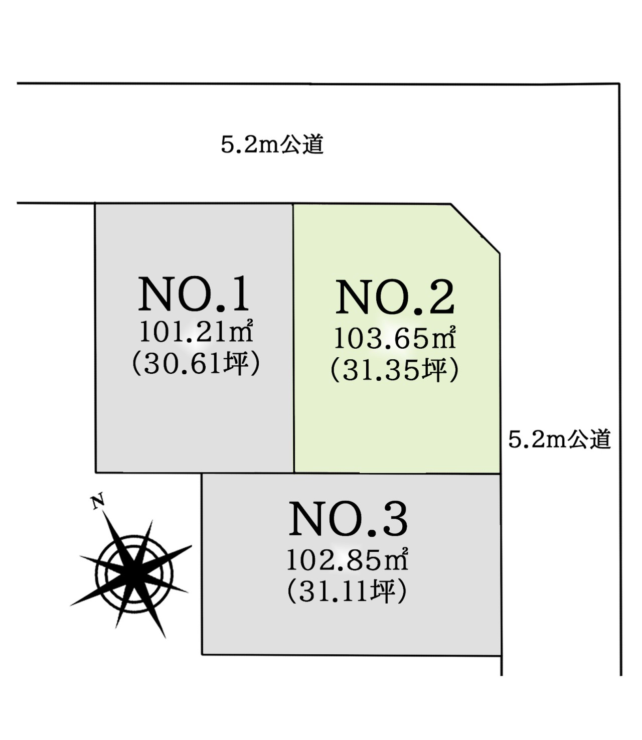 区画図-2区画:間取りプランの考えやすく、敷地を無駄なく活用できる整った区画です。