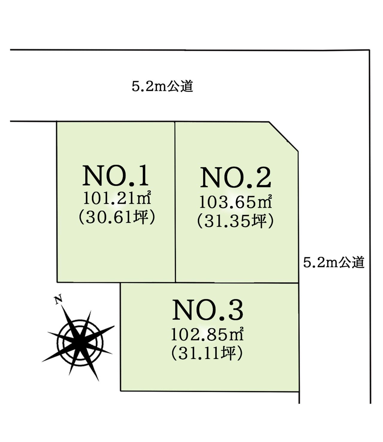 全体区画図-全3区画:飲食店や教育施設が徒歩圏内にある好立地。